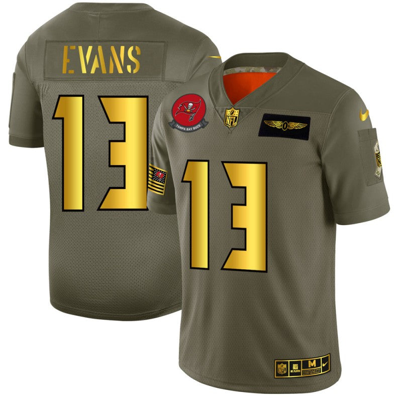 Mens Tampa Bay Buccaneers #13 Mike Evans 2019 Olive/Gold Salute To Service Limited Stitched NFL Jersey