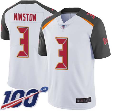 Mens Tampa Bay Buccaneers #3 Jameis Winston White 2019 100th Season Vapor Untouchable Limited Stitched NFL Jersey
