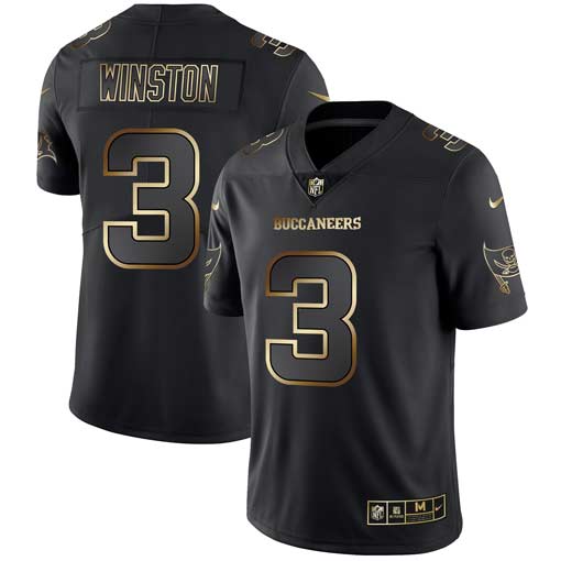 Mens Tampa Bay Buccaneers #3 Jameis Winston 2019 Black Gold Edition Stitched NFL Jersey