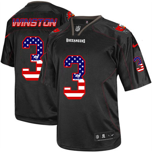Mens Nike Buccaneers #3 Jameis Winston Black USA Flag Fashion Elite Jersey