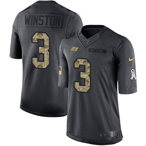 Nike Buccaneers #3 Jameis Winston Black Mens Stitched NFL Limited 2016 Salute to Service Jersey