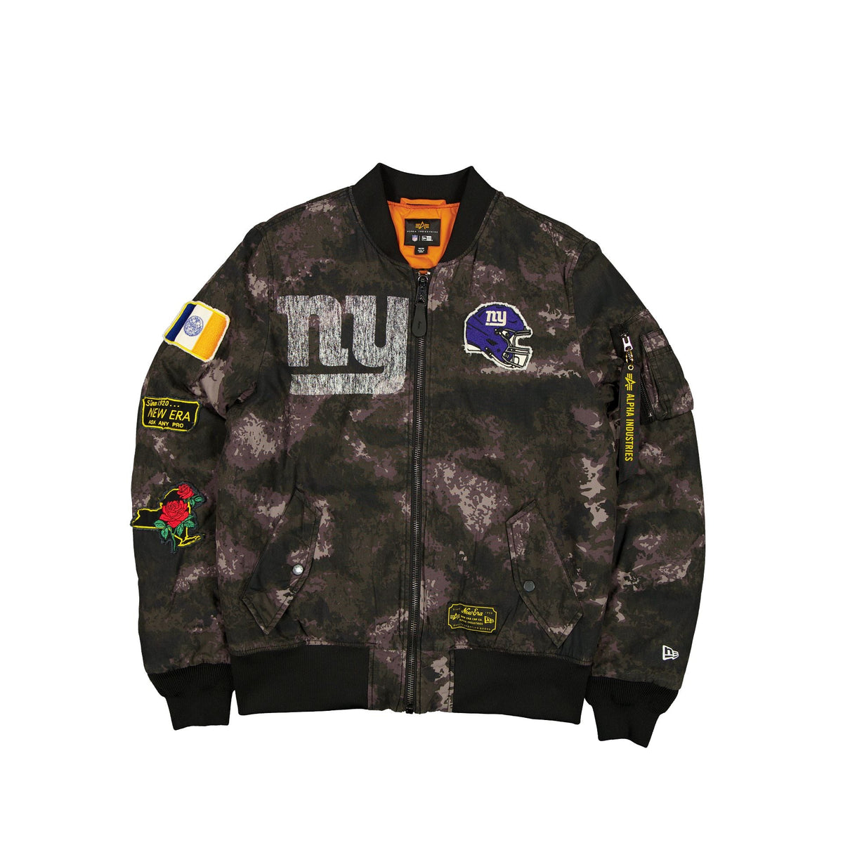 Alpha Industries x New York Giants Black Camo MA-1 Bomber Jacket