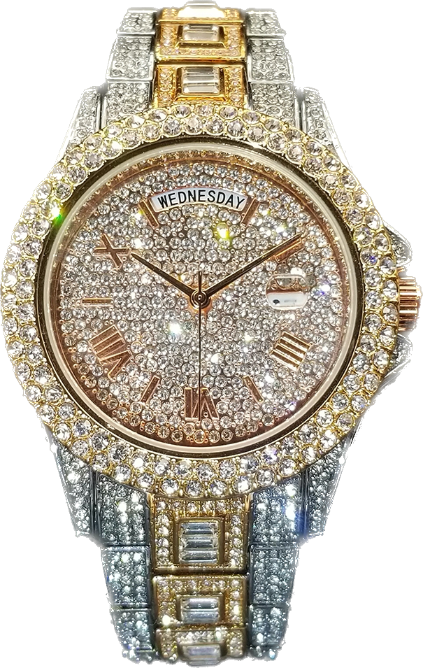 IL -Watch Timepiece with Full Diamonds in Luxury Gold. Waterproof
