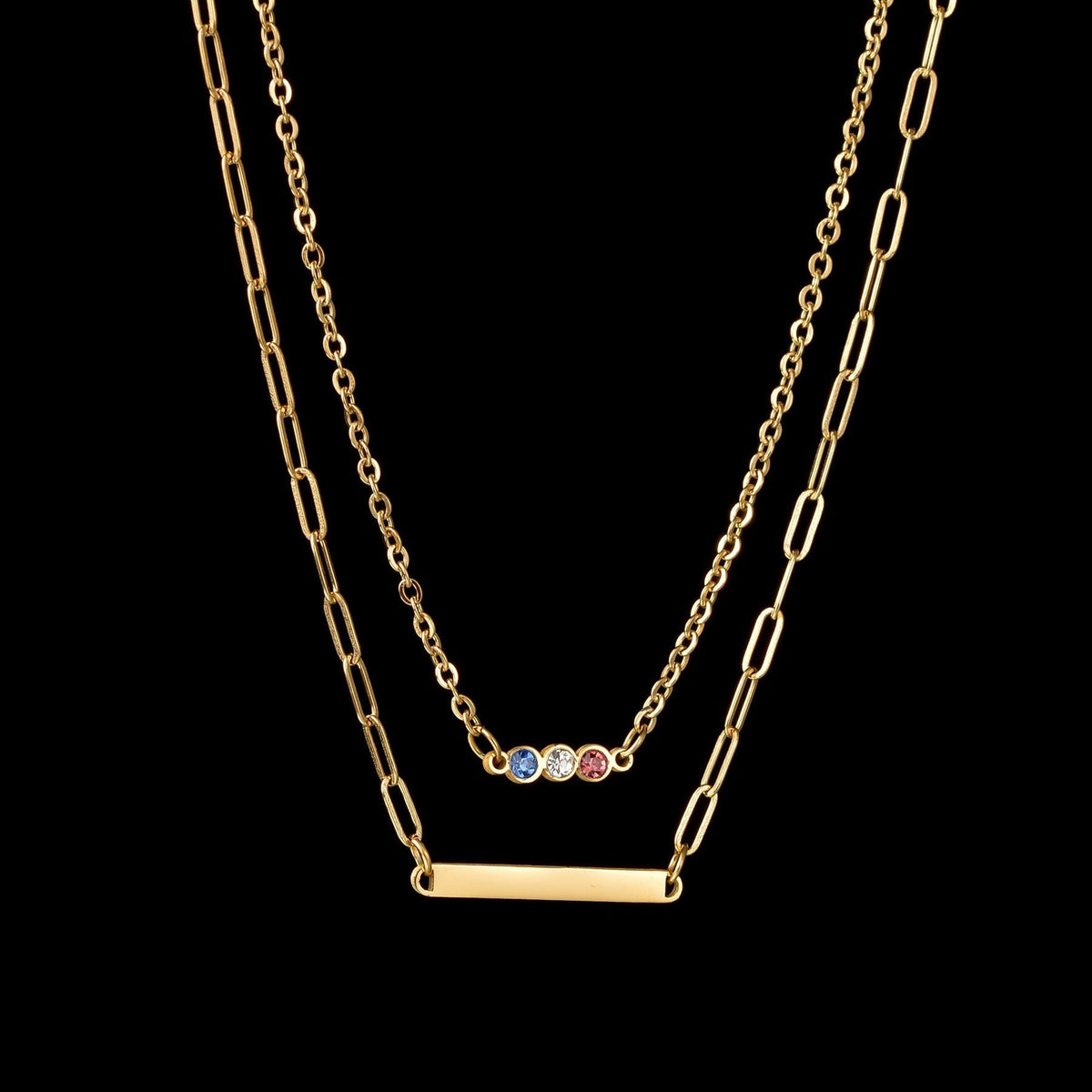 IL - 1-3 Strip Double Layer Custom Name Paper Clip Necklace