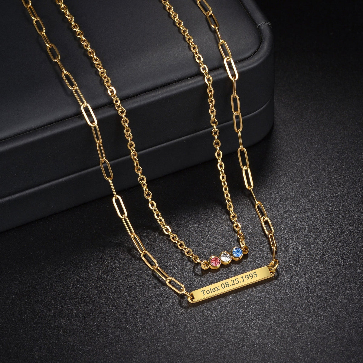 IL - 1-3 Strip Double Layer Custom Name Paper Clip Necklace