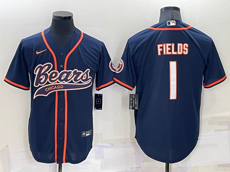 Men’s Chicago Bears Justin Fields #1 Navy Jersey Joint Edition